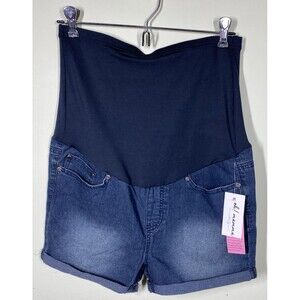 Oh! Mamma Maternity Womens Sz M Full Belly Cuffed Denim Jean Shorts